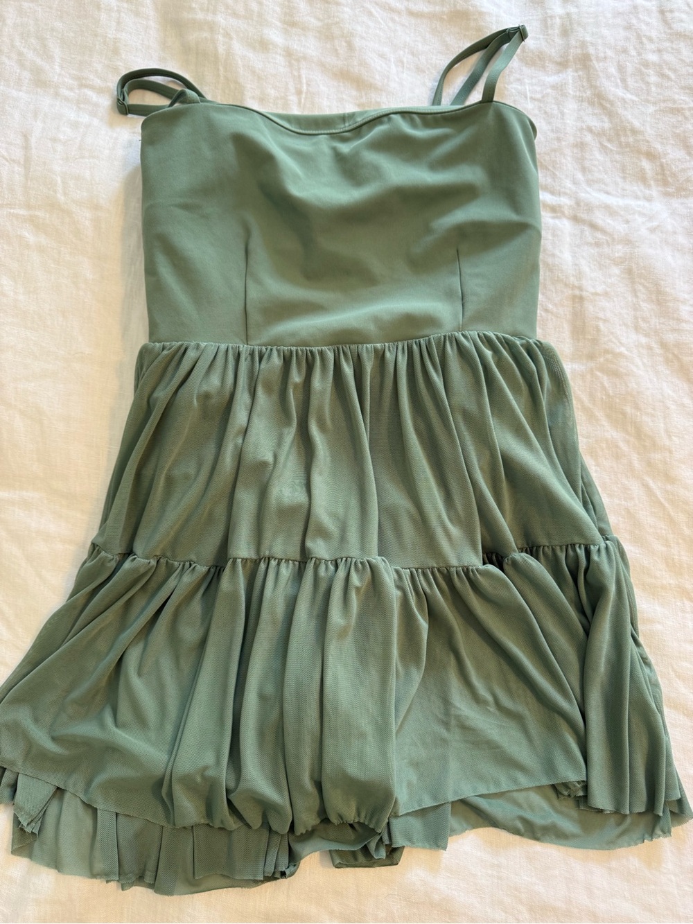 Sage Green Tiered Spaghetti-Strap Athletic Dress